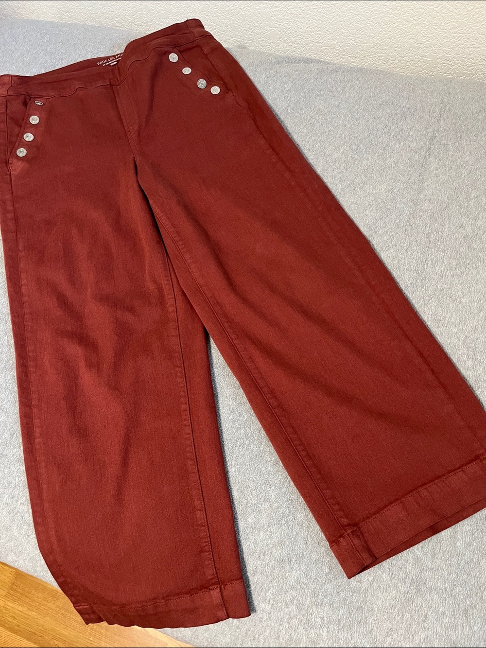Chicos Wide Leg Ankle Pants 10 Sailor Nautical High Rise Brown Button Pullup - Picture 2 of 10